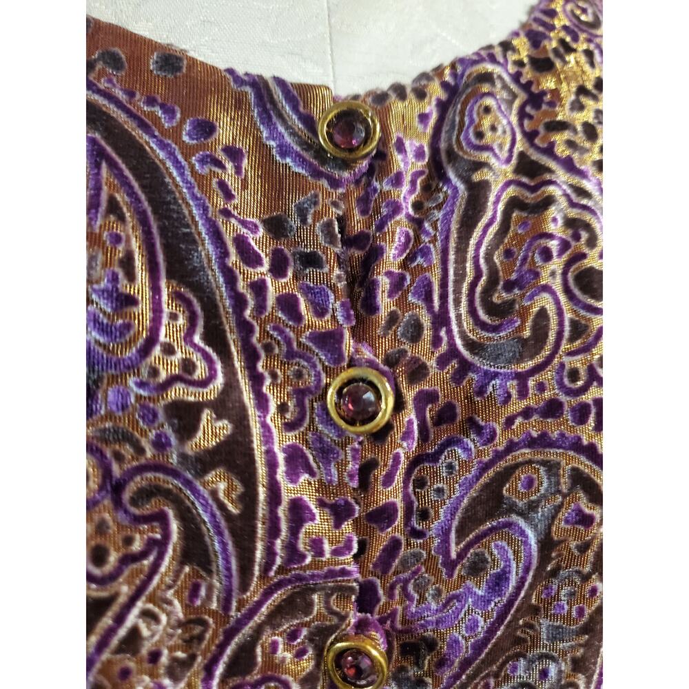 Vtg Chetta B Sherrie Bloom Peter Noviello Silk Flocked Velvet Paisley Dress 14 - Picture 6 of 14